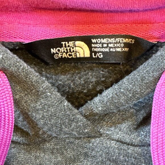 The North Face Women’s Large Gray Hoodie Pullover Sweatshirt Pink Logo Casual - Picture 3 of 16